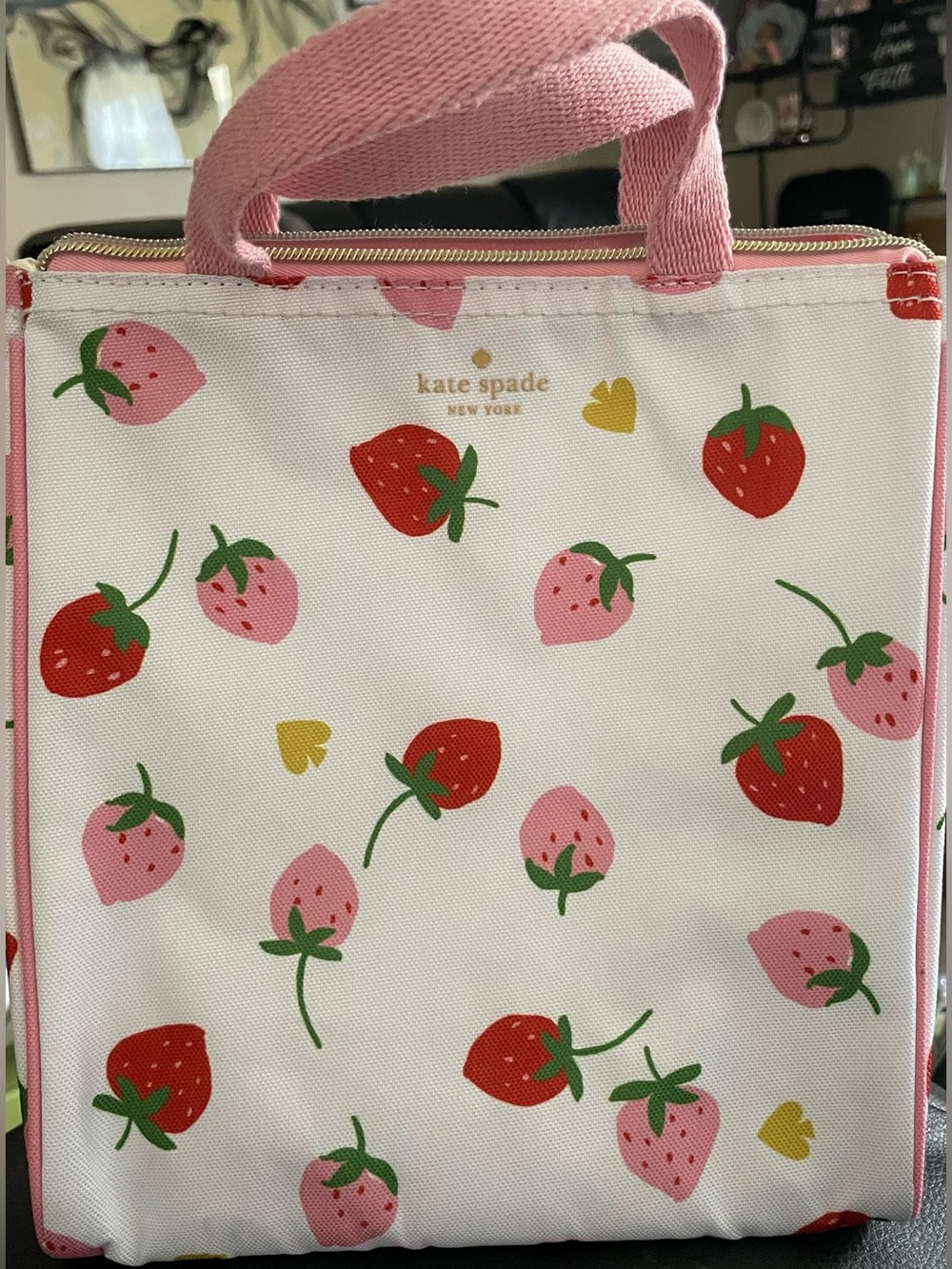 kate spade Kids Strawberry Print Lunch Tote - White, Pink & Red